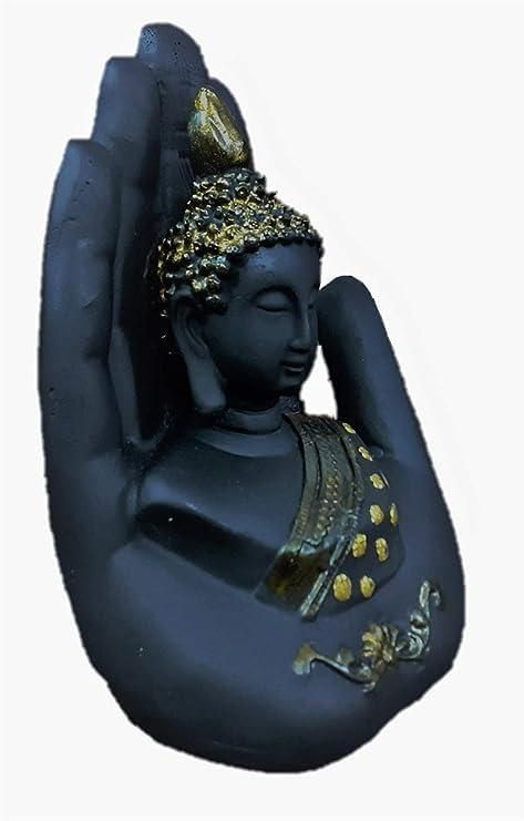 Black-Golden Handcrafted Meditating Palm Buddha Idol